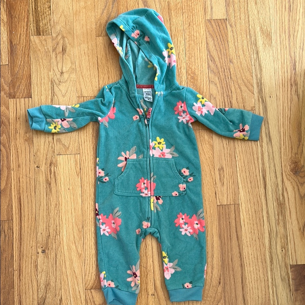 Carter's Blue and Pink Floral Footies with Hood